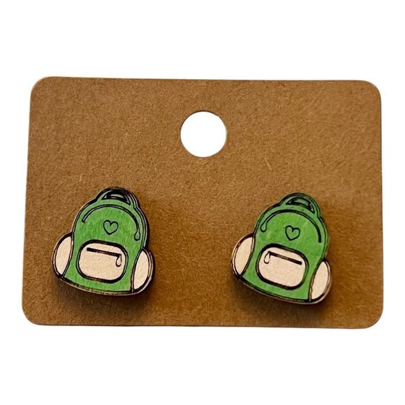 Handmade Back-to-School Wooden Stud Earrings – Multiple Designs - Picture 10 of 16